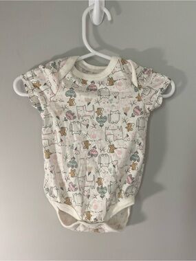 Soft White Floral & Animal Print Baby One-Piece